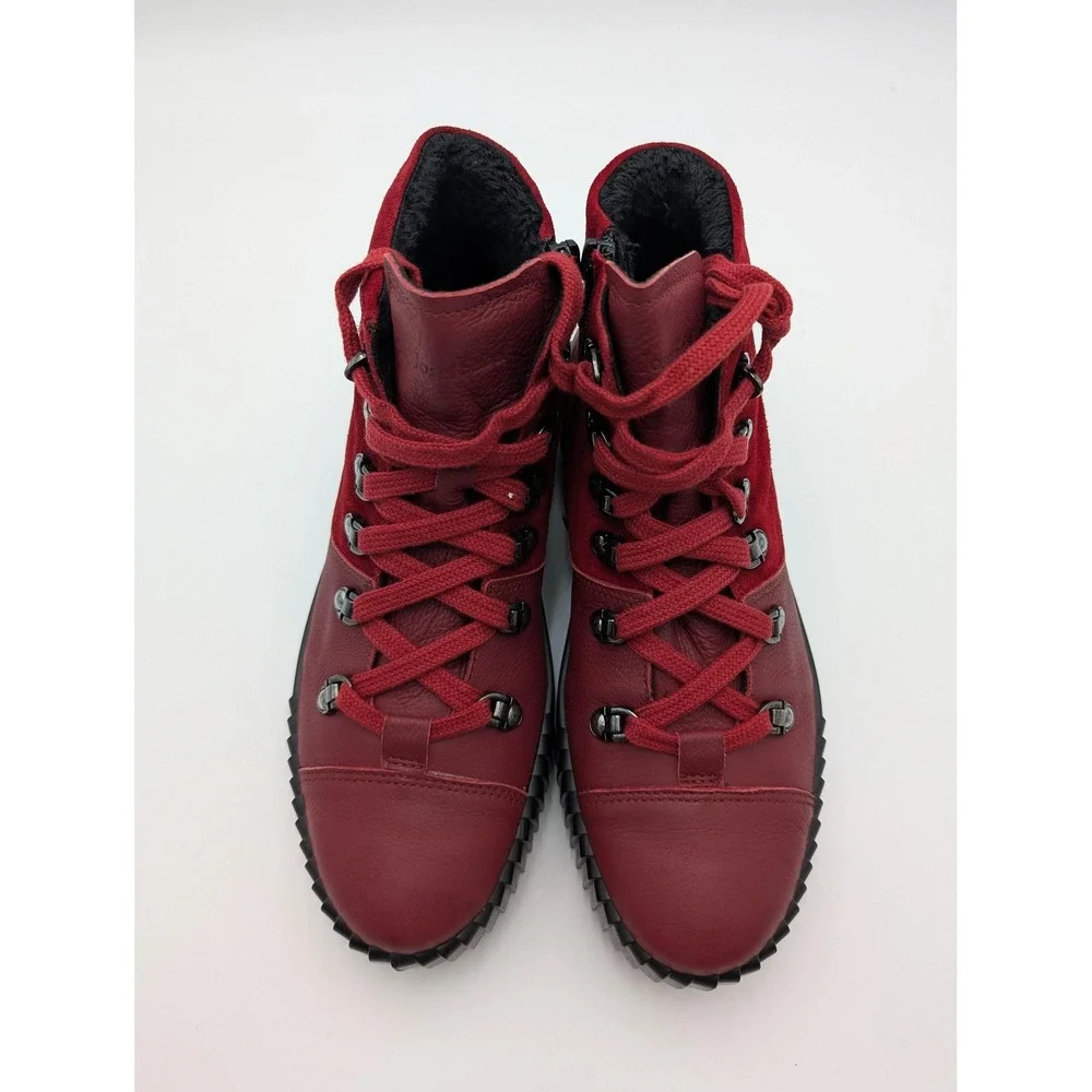 Josef Seibel Boots Womens Size 6 Red Leather‎ Ankle Snow Faux Fur Lined Winter